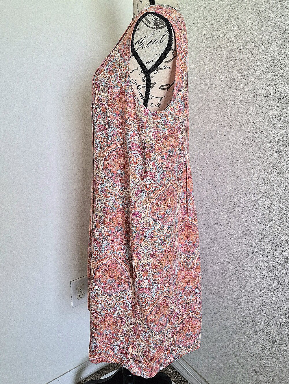 J. Jill Love Linen Paisley Floral Midi Dress L Sleeveless pockets coastal beach - Picture 9 of 13